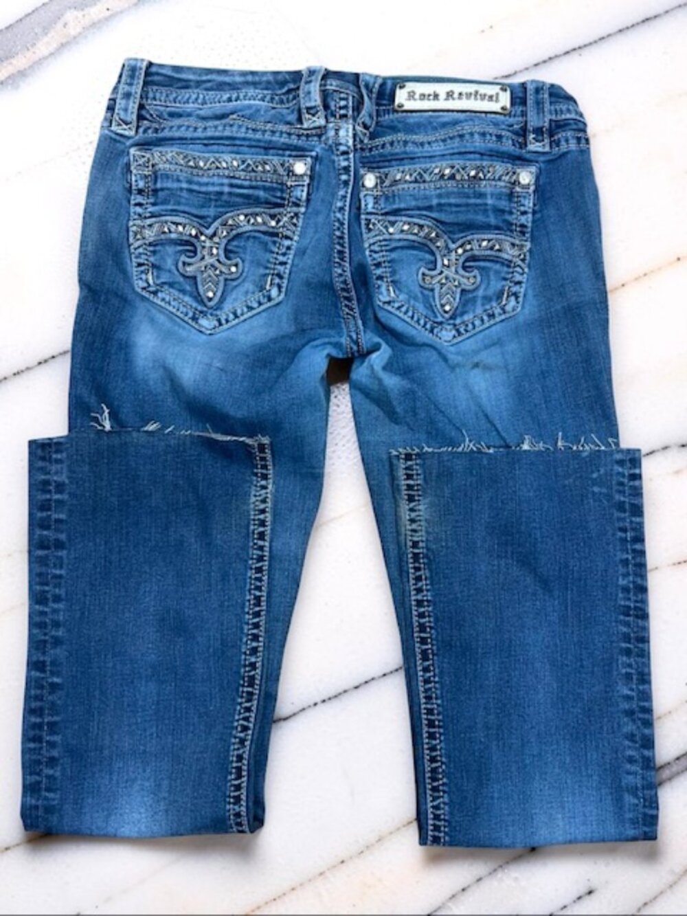 Jazlyn Boot Denim Jean Rock Revival Womens Y2K Embellished Sz 30"x29" (75